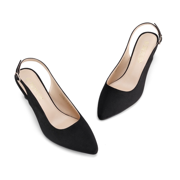 Pointed Toe Kitten Heel Slingback Pumps - BLACK SUEDE - 3